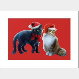 Two Cats in Santa Hats Posters and Art